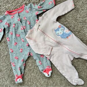 Baby Girls Carter's 2 Piece Sleep N Play Footie Pajamas Fox Owl Print Size 6M